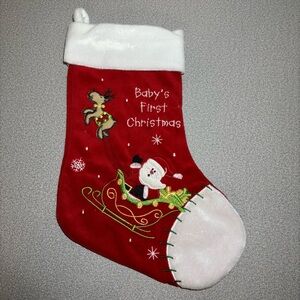 Baby's First Christmas Stocking By Tender Kisses - Santa in Sled w/ Reindeer